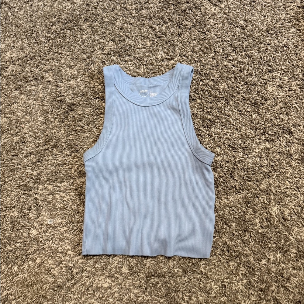 aerie Sky Blue Ribbed High-Neck Tank